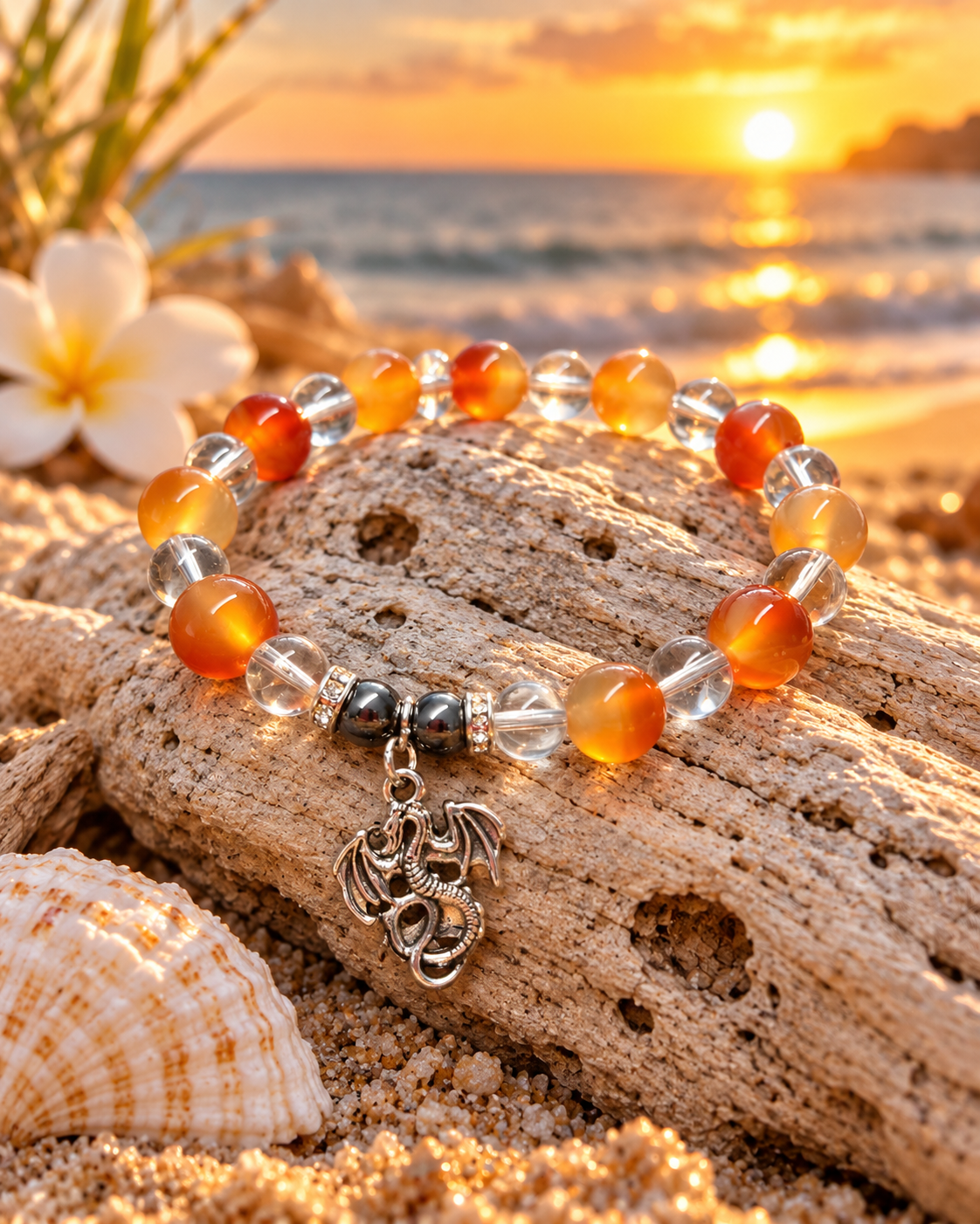 Dragon Tide — Carnelian & Clear Quartz Bracelet
🌊🐉