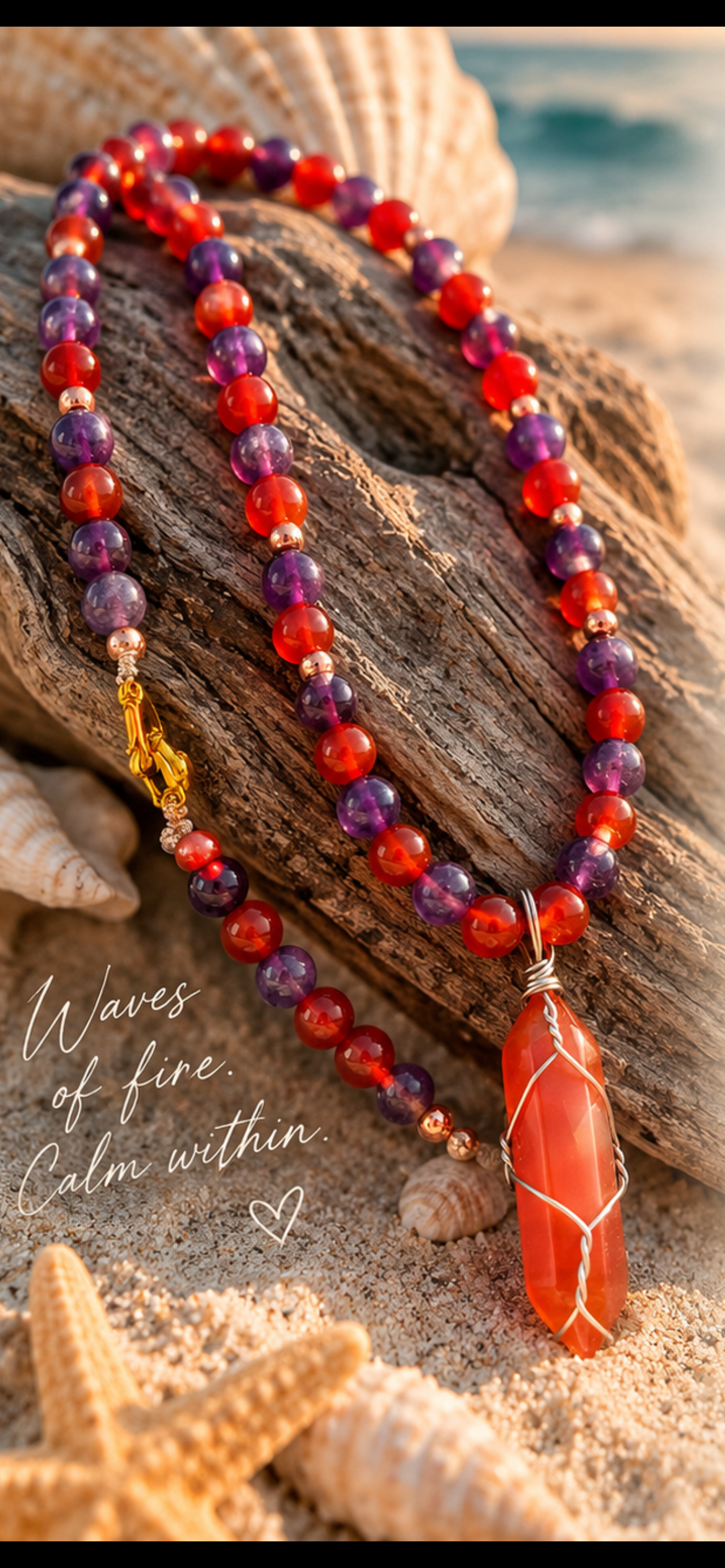 Sunset Spell — Carnelian & Amethyst Necklace🌅🔮