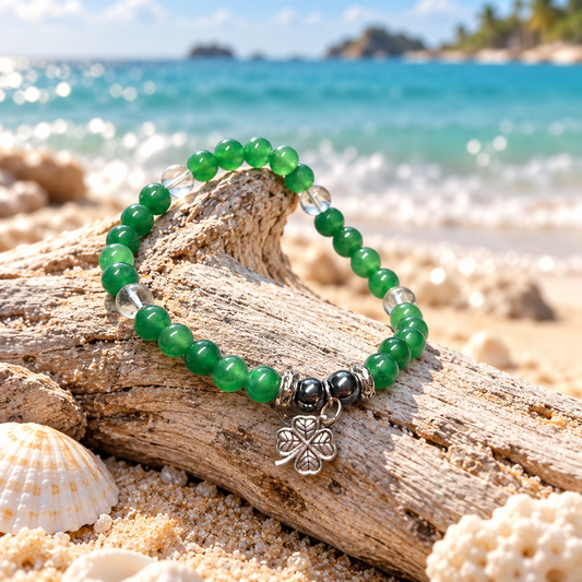 Clover Tide — Green Aventurine, Clear Quartz & Hematite Bracelet 🍀🌊